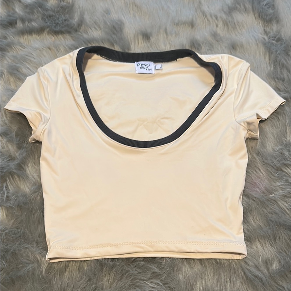 Princess Polly Black and Cream Fitted Crop T-Shirt